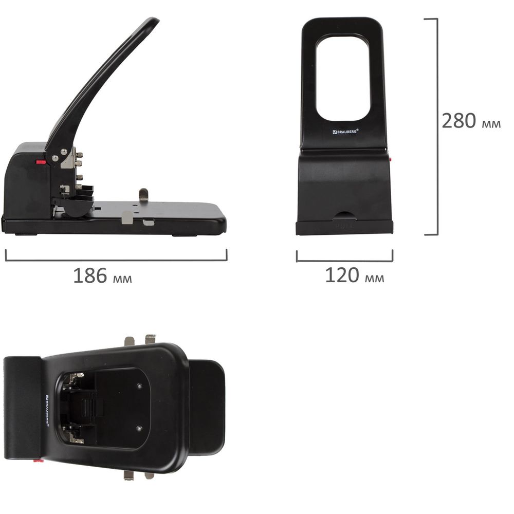 Дырокол металлический МОЩНЫЙ BRAUBERG "Heavy duty", до 100 листов, черный