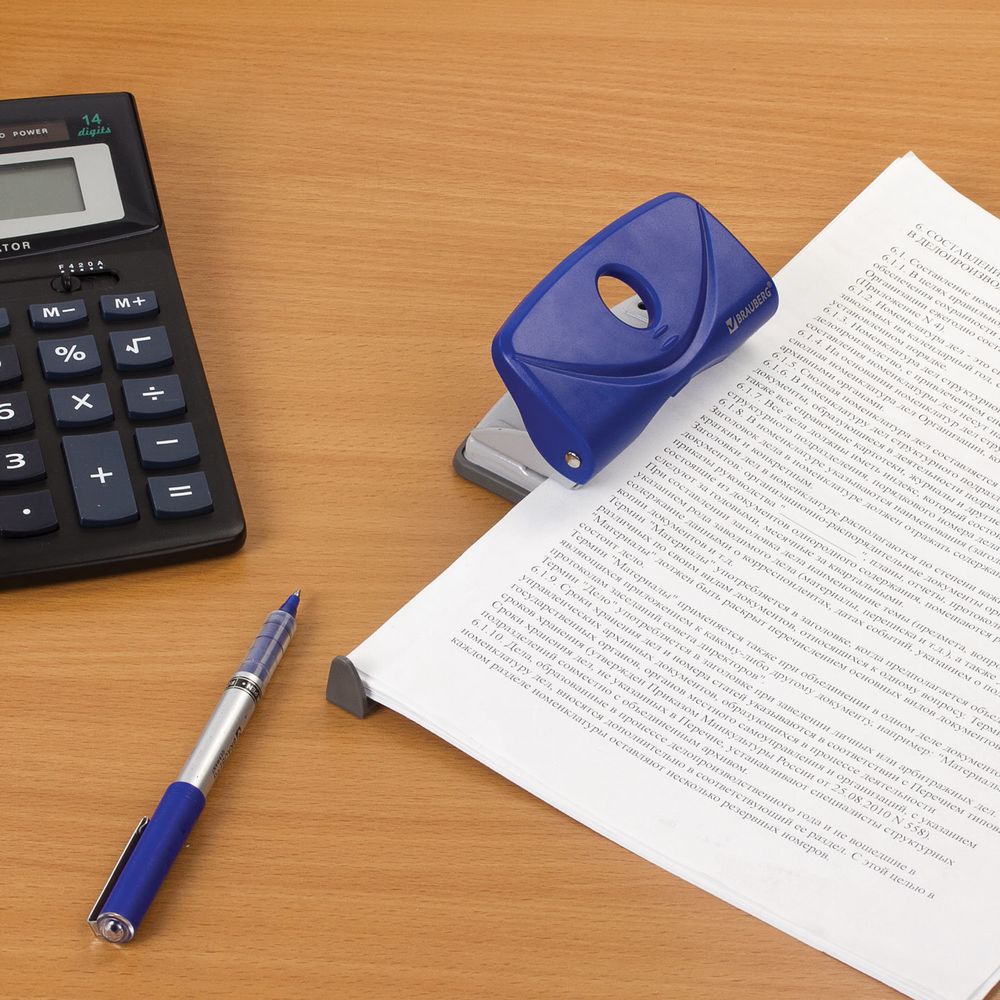 Дырокол BRAUBERG "Original", до 10 листов, синий