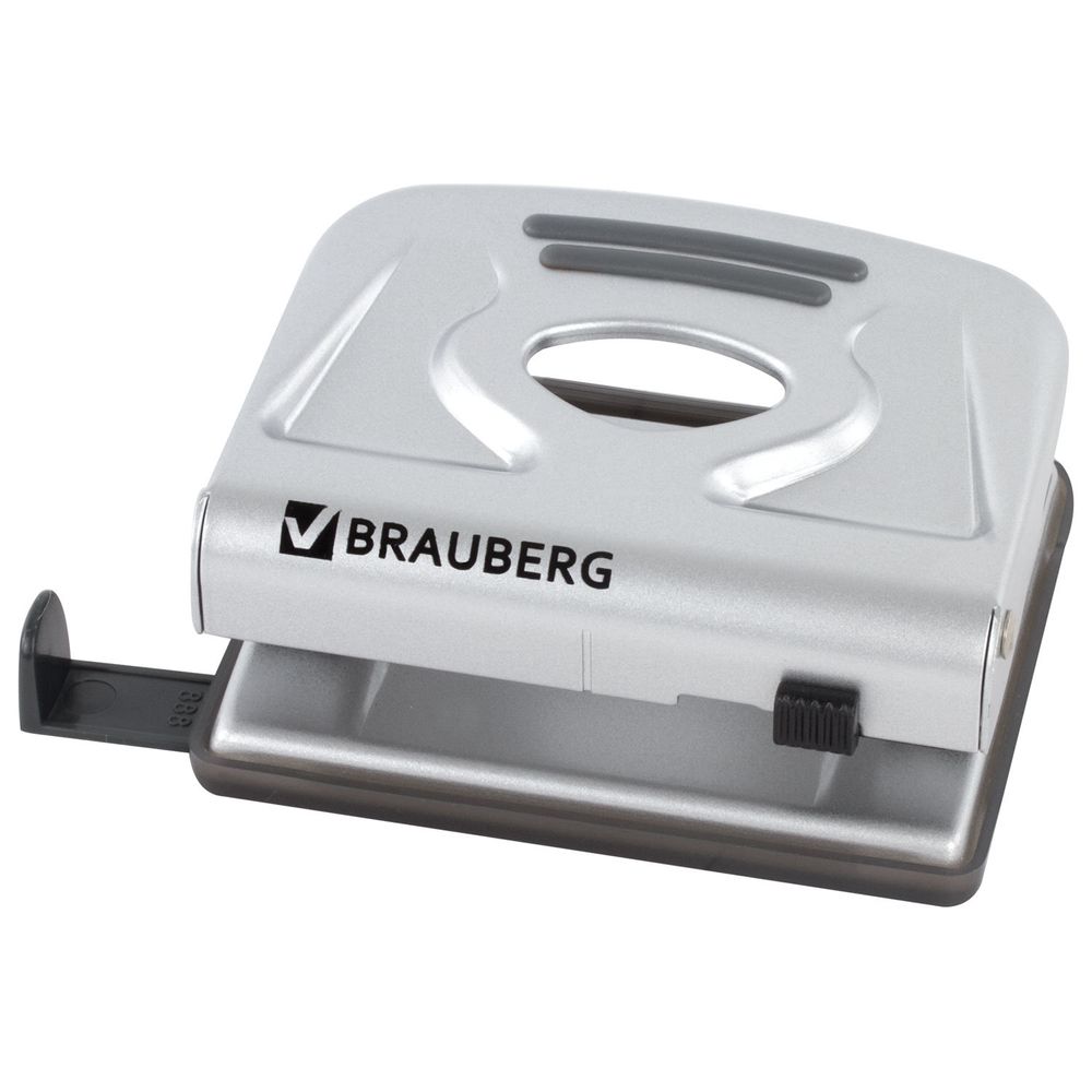 Дырокол металлический BRAUBERG "Metallic", до 20 листов, серебристый