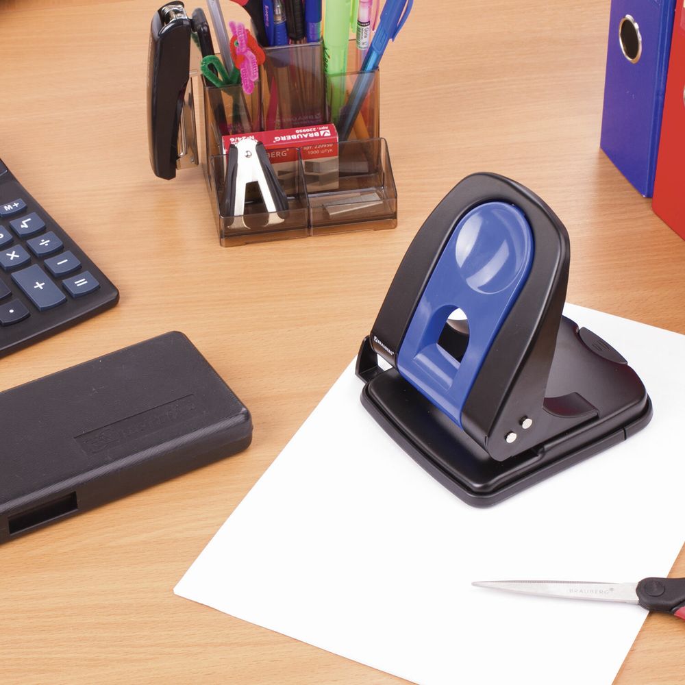 Дырокол металлический BRAUBERG "Office-Expert", до 35 листов, черно-синий