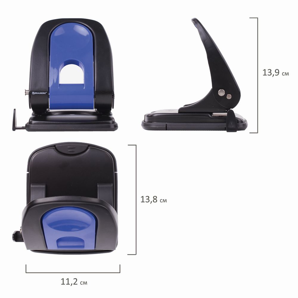 Дырокол металлический BRAUBERG "Office-Expert", до 35 листов, черно-синий