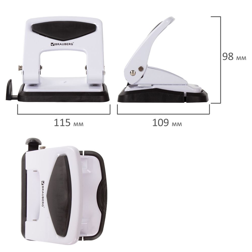 Дырокол металлический BRAUBERG "PN-150M", до 35 листов, белый