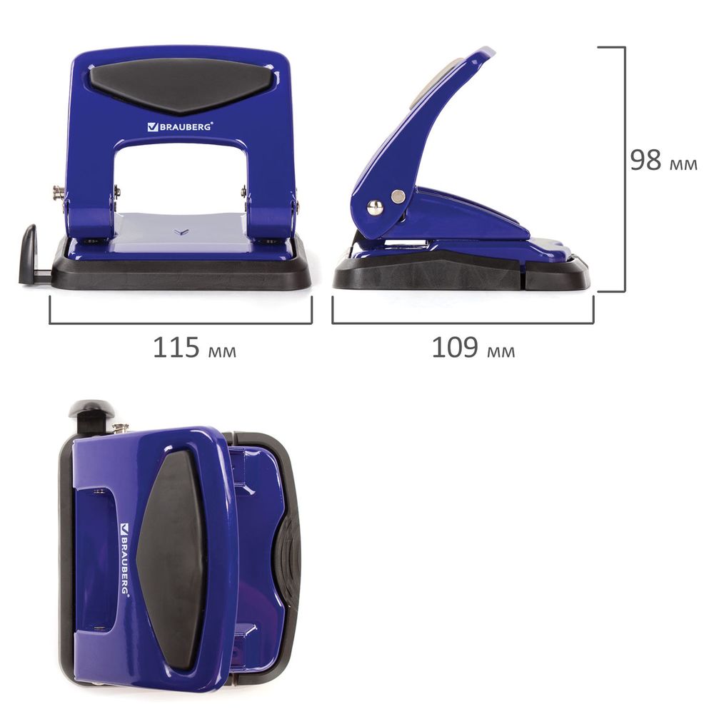 Дырокол металлический BRAUBERG "PN-150M", до 35 листов, синий