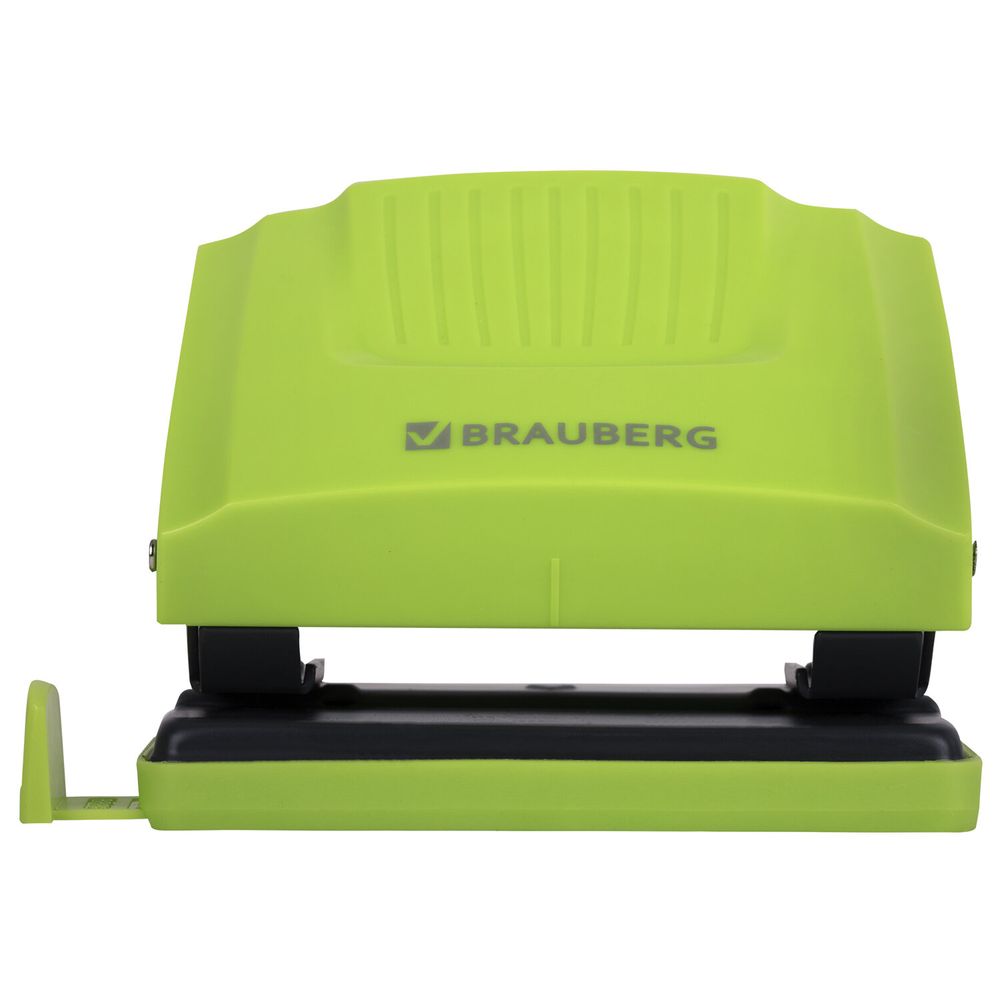 Дырокол BRAUBERG "SUPER", до 20 листов, зелено-черный