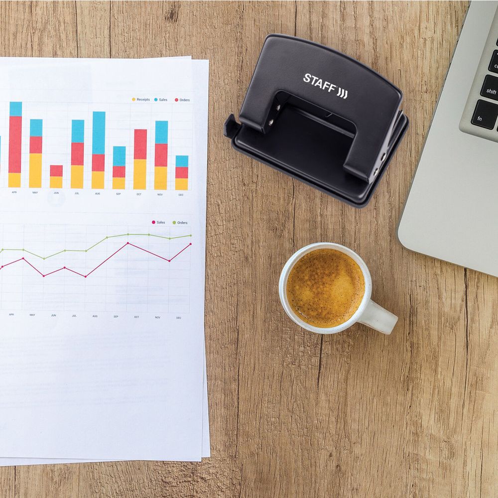 Дырокол STAFF "Manager", металлический средний, до 20 листов, черный