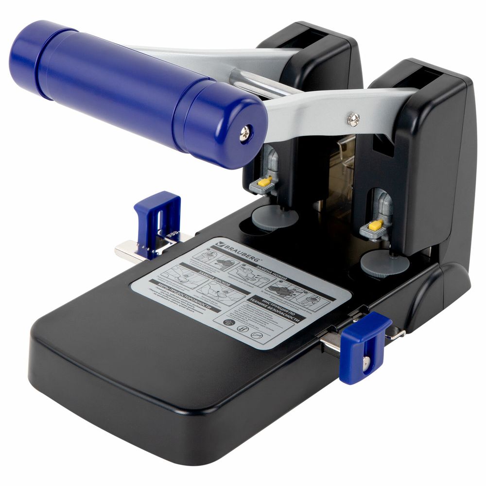 Дырокол металлический МОЩНЫЙ BRAUBERG "EXTRA Heavy duty", до 110 листов, черно-синий