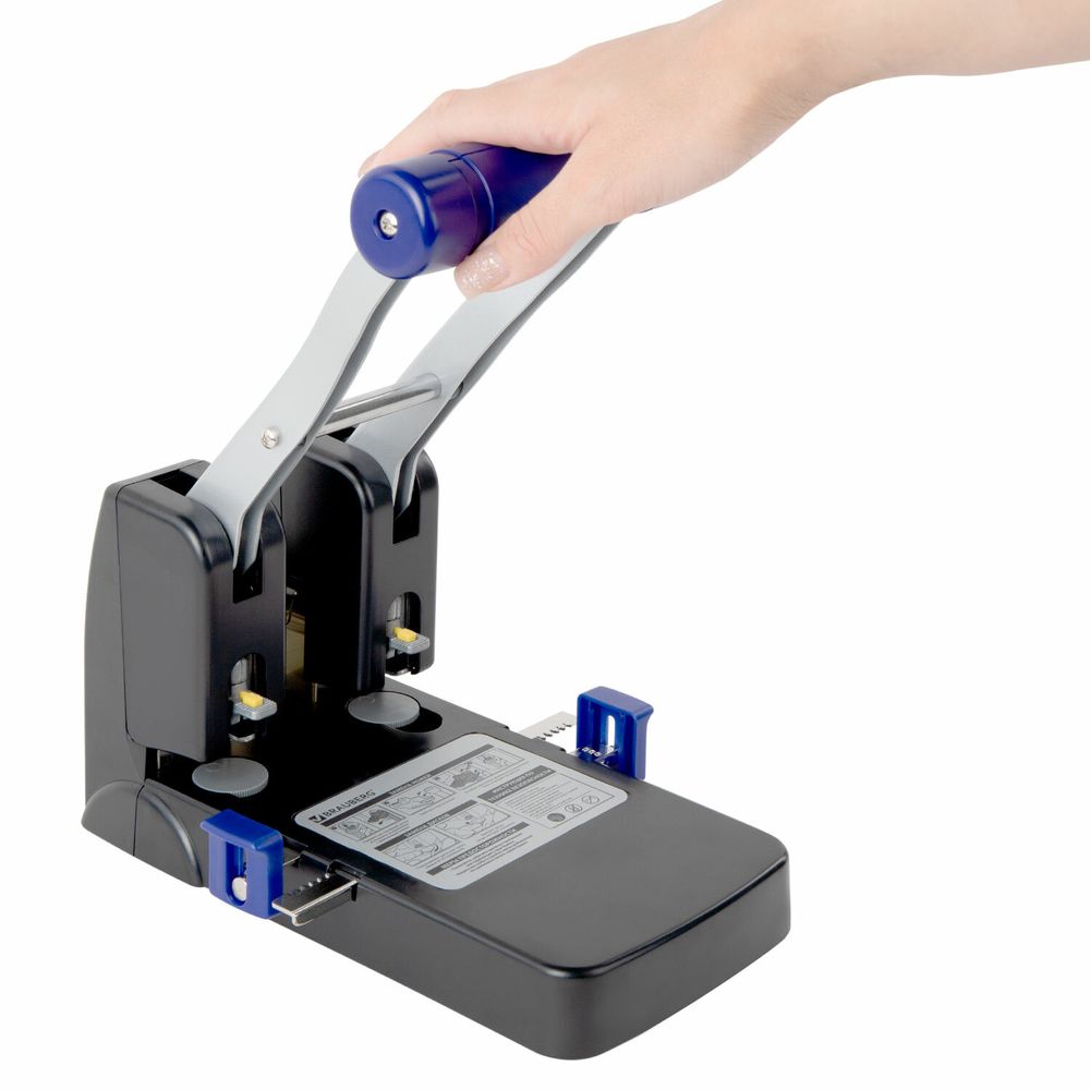 Дырокол металлический МОЩНЫЙ BRAUBERG "EXTRA Heavy duty", до 110 листов, черно-синий