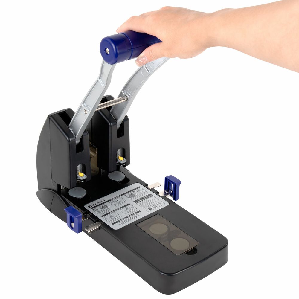 Дырокол металлический МОЩНЫЙ BRAUBERG "EXTRA Heavy duty", до 160 листов, черно-синий