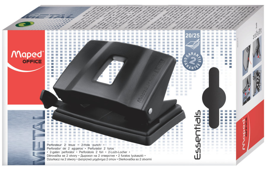 Дырокол 20л MAPED ESSENTIALS, металл, черный