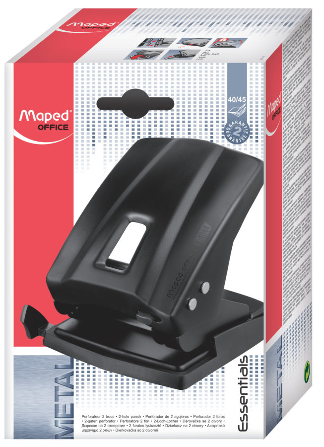 Дырокол 40/45 листов MAPED ESSENTIALS, металл, черный