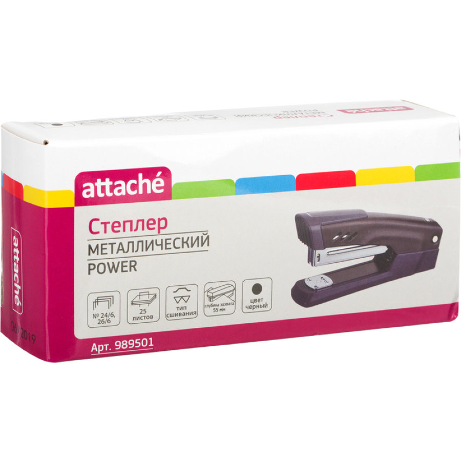 Степлер Attache Power №24/6-26/6 до 25л., металл., черный, глубина 55мм 