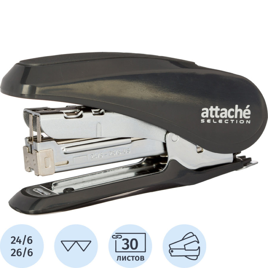 Степлер Attache Selection MSGY2430 (№24/6-26/6) до 30 лист., металл, серый 