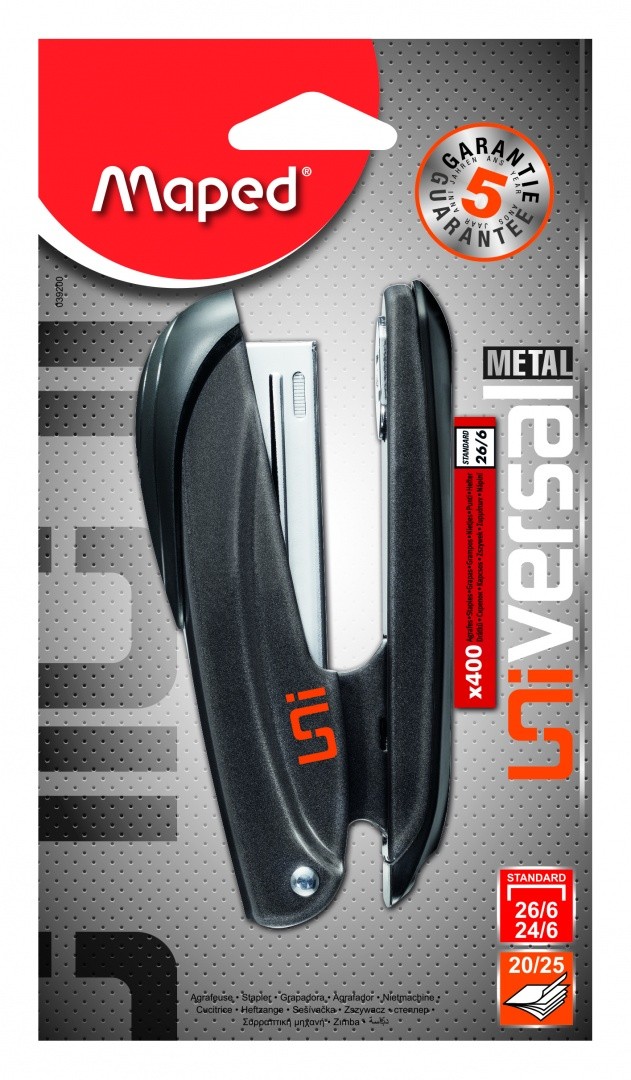 Степлер 25л MAPED UNIVERSAL METAL 24/6, 26/6, 400 скоб в компл