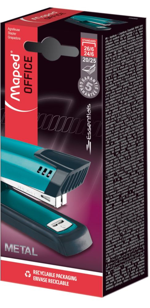 Степлер ESSENTIALS METAL DECO металлический на 20/25 листов, для скоб 24/6-26/6, бирюзовый, в коробке с подвесом
