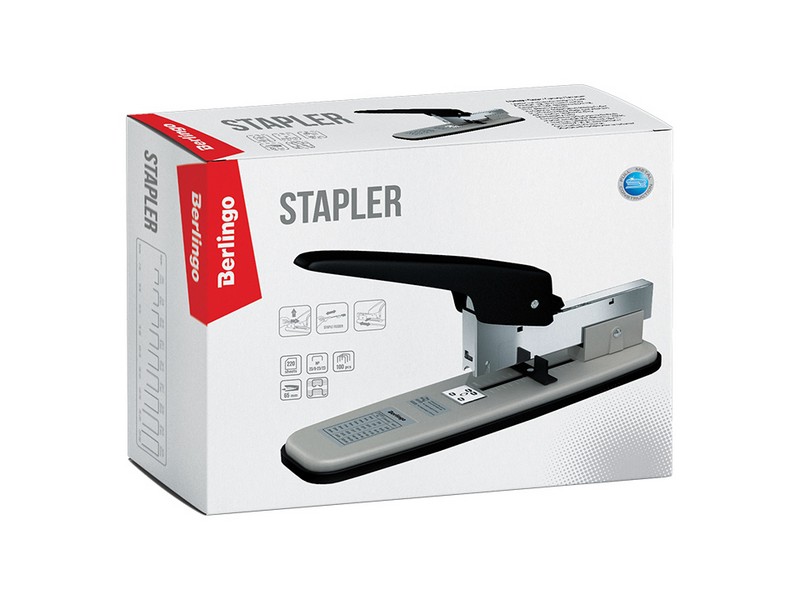 Мощный степлер №23/6 - 23/24 Berlingo "Steel and Style" до 220л., черный/серый