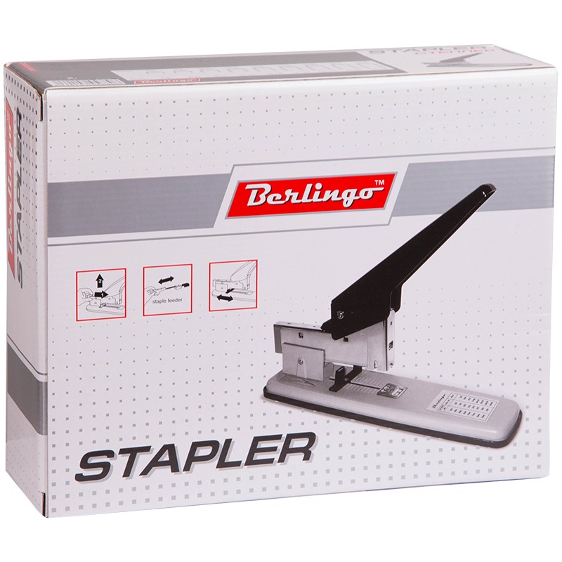 Мощный степлер №23/6 - 23/24 Berlingo "Steel and Style" до 220л., черный/серый