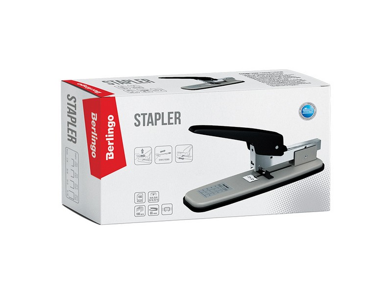 Мощный степлер №23/6, 23/8, 23/10, 23/13 Berlingo "Steel and Style" до 100л., черный/серый