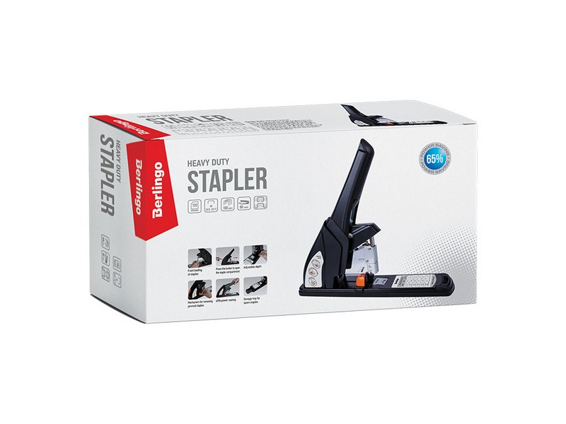 Мощный степлер №23/6, 23/8, 23/10, 23/13, 23/15, 23/17 Berlingo до 120л., энергосберегающий, черный