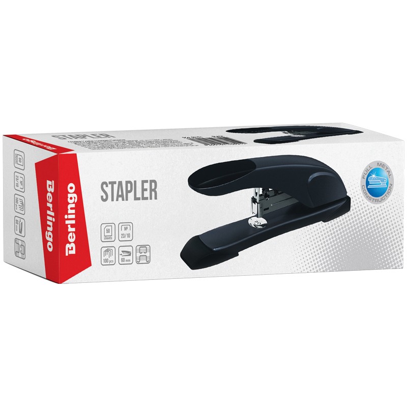 Степлер №23/10 Berlingo "Steel and Style" до 50л., металлический корпус, черный