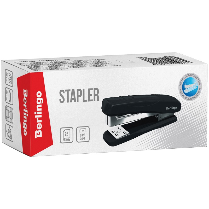 Степлер №24/6, 26/6 Berlingo "Comfort" до 25л., пластиковый корпус, черный