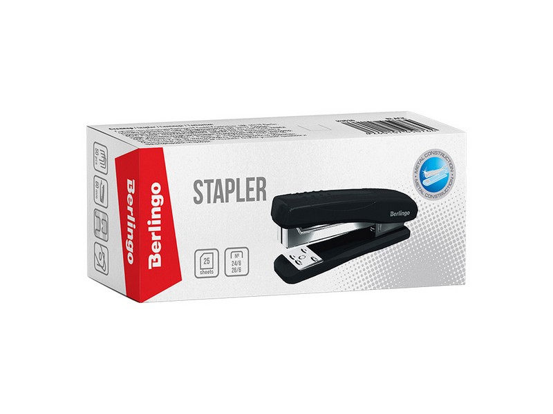Степлер №24/6, 26/6 Berlingo "Comfort" до 25л., пластиковый корпус, черный