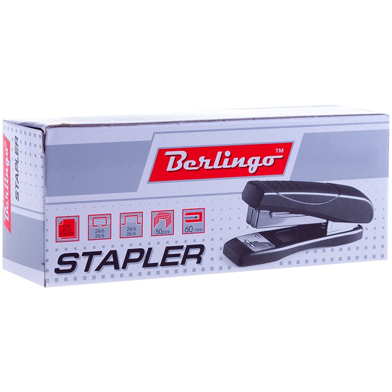 Степлер №24/6, 26/6 Berlingo "Comfort" до 25л., пластиковый корпус, черный