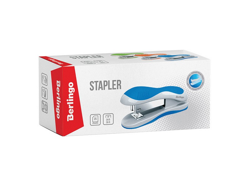 Степлер №24/6, 26/6 Berlingo "Office Soft" до 25л., пластиковый корпус, ассорти