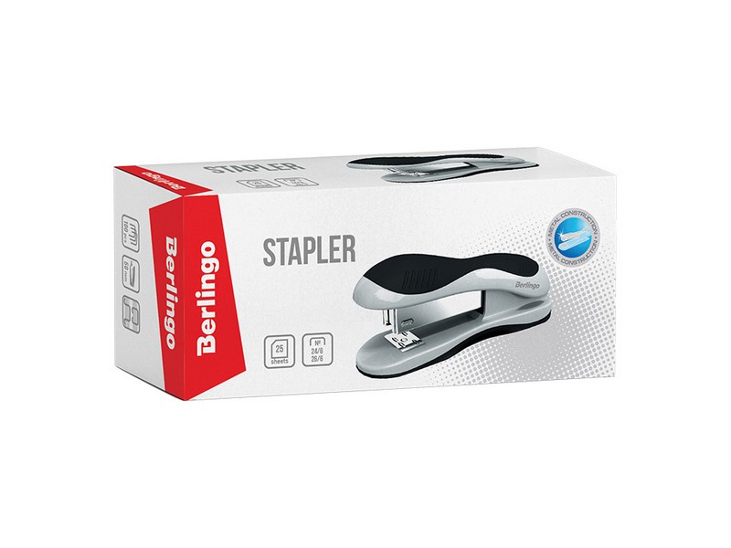 Степлер №24/6, 26/6 Berlingo "Office Soft" до 25л., пластиковый корпус, черный