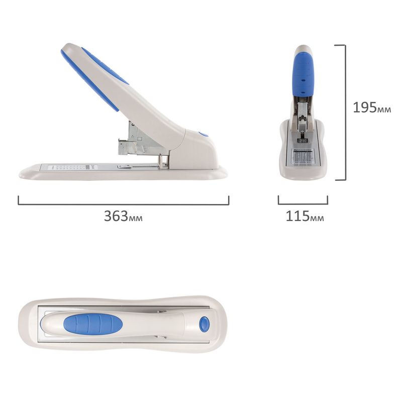 Степлер МОЩНЫЙ №24/6-23/15 BRAUBERG "Heavy duty PRO", до 100 листов, эргономичный, серо-синий