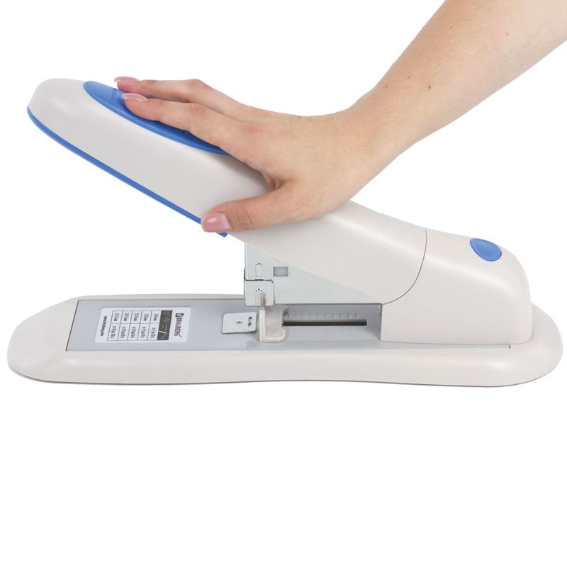 Степлер МОЩНЫЙ №24/6-23/15 BRAUBERG "Heavy duty PRO", до 100 листов, эргономичный, серо-синий