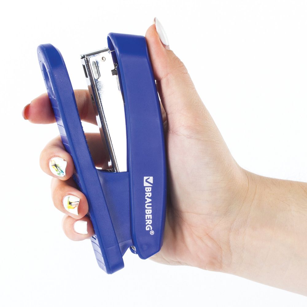 Степлер №24/6, 26/6 BRAUBERG "Standard+", до 30 листов, синий