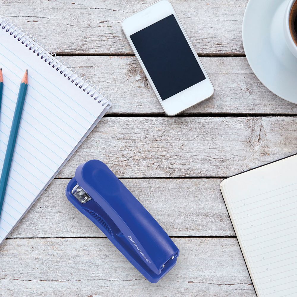 Степлер №24/6, 26/6 BRAUBERG "Standard+", до 30 листов, синий