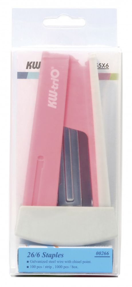 Комплект степлер+скобы Kw-Trio 055X66-PNK Swing Standing 24/6 26/6 (20листов) розовый 100скоб пластик блистер