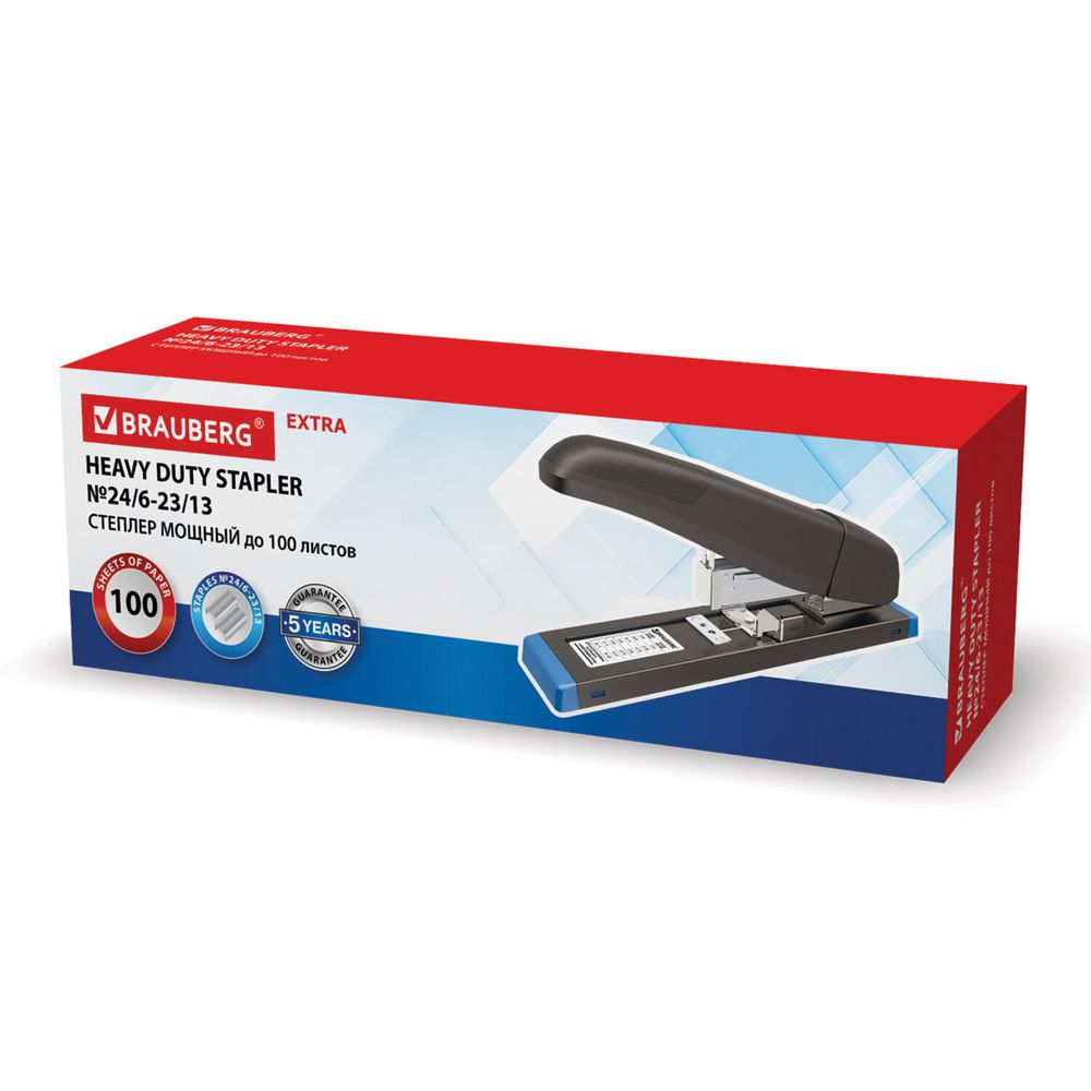 Степлер МОЩНЫЙ до 100 листов BRAUBERG "Heavy Duty Extra", скобы № 24/6-23/13