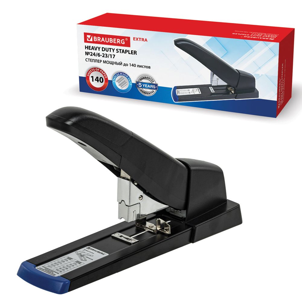 Степлер МОЩНЫЙ до 140 листов BRAUBERG "Heavy Duty Extra", скобы № 24/6-23/17