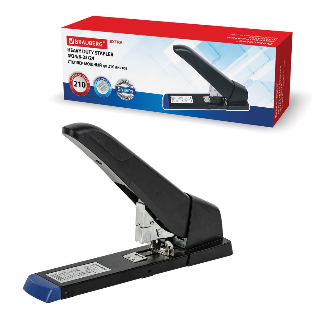 Степлер МОЩНЫЙ до 210 листов BRAUBERG "Heavy Duty Extra", скобы № 24/6-23/24