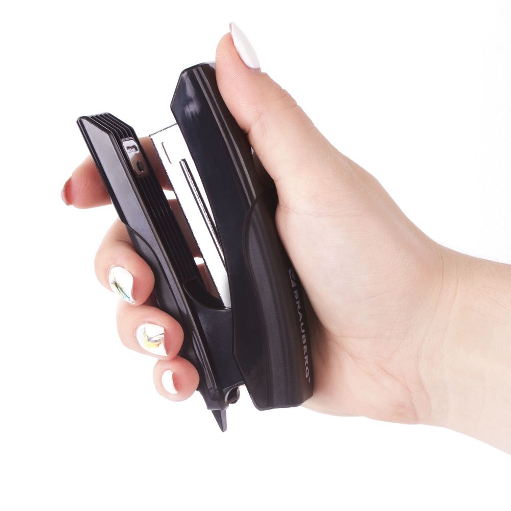 Степлер №10 BRAUBERG "Black Jack", до 18 листов, антистеплер, черный