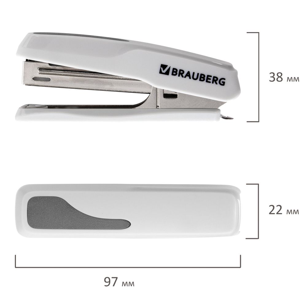 Степлер №10 BRAUBERG "Extra", до 20 листов, антистеплер, серый
