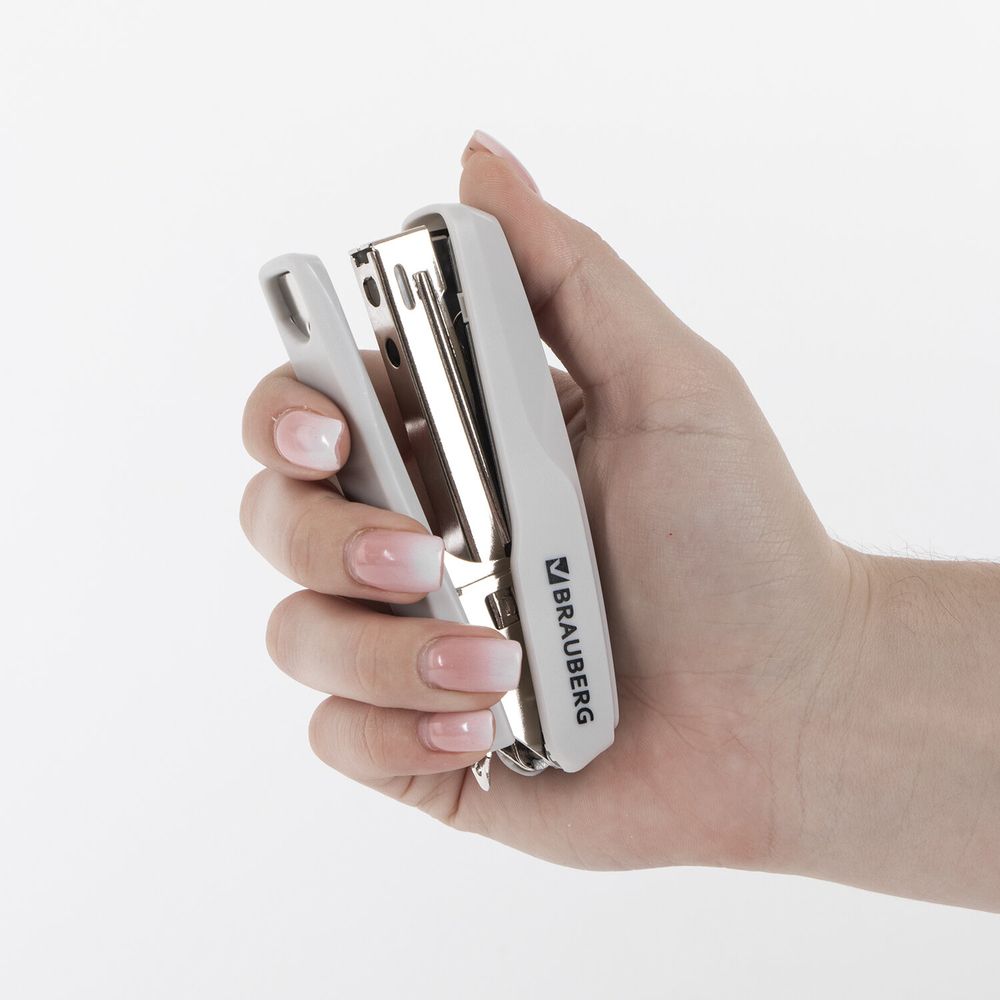 Степлер №10 BRAUBERG "Extra", до 20 листов, антистеплер, серый