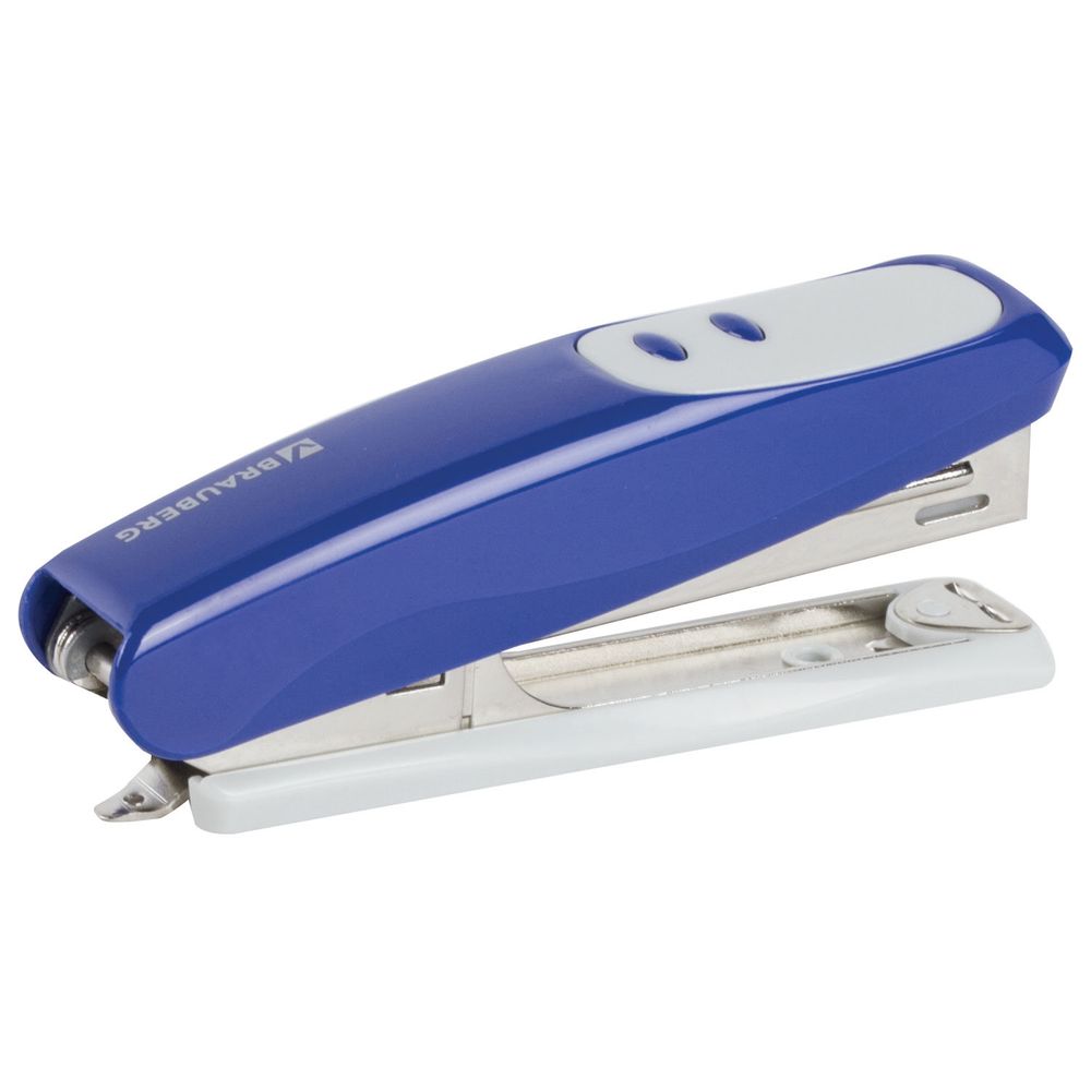 Степлер №10 BRAUBERG "Germanium", до 12 листов, с антистеплером, синий, ГАРАНТИЯ 5 ЛЕТ