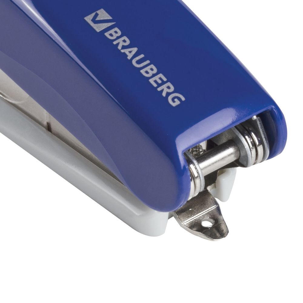Степлер №10 BRAUBERG "Germanium", до 12 листов, с антистеплером, синий, ГАРАНТИЯ 5 ЛЕТ