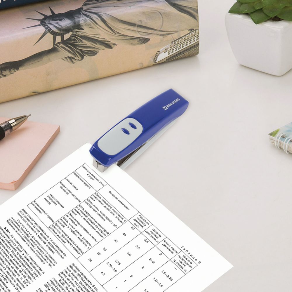 Степлер №10 BRAUBERG "Germanium", до 12 листов, с антистеплером, синий, ГАРАНТИЯ 5 ЛЕТ