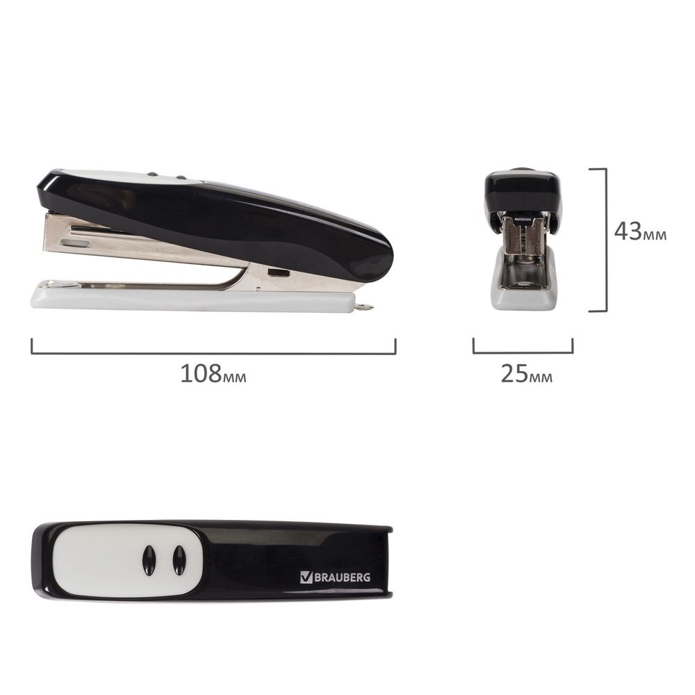 Степлер №10 BRAUBERG "Germanium", до 12 листов, с антистеплером, черный, ГАРАНТИЯ 5 ЛЕТ