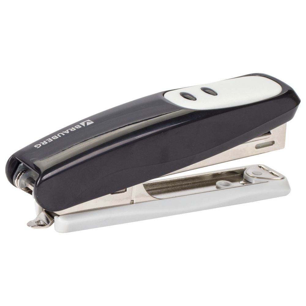 Степлер №10 BRAUBERG "Germanium", до 12 листов, с антистеплером, черный, ГАРАНТИЯ 5 ЛЕТ