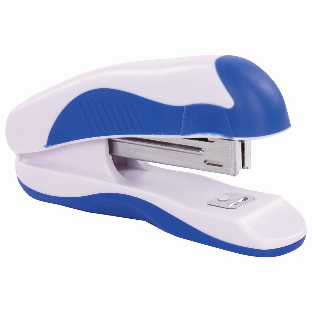 Степлер №10 BRAUBERG "JET PRO", до 12 листов, эргономичный, бело-синий