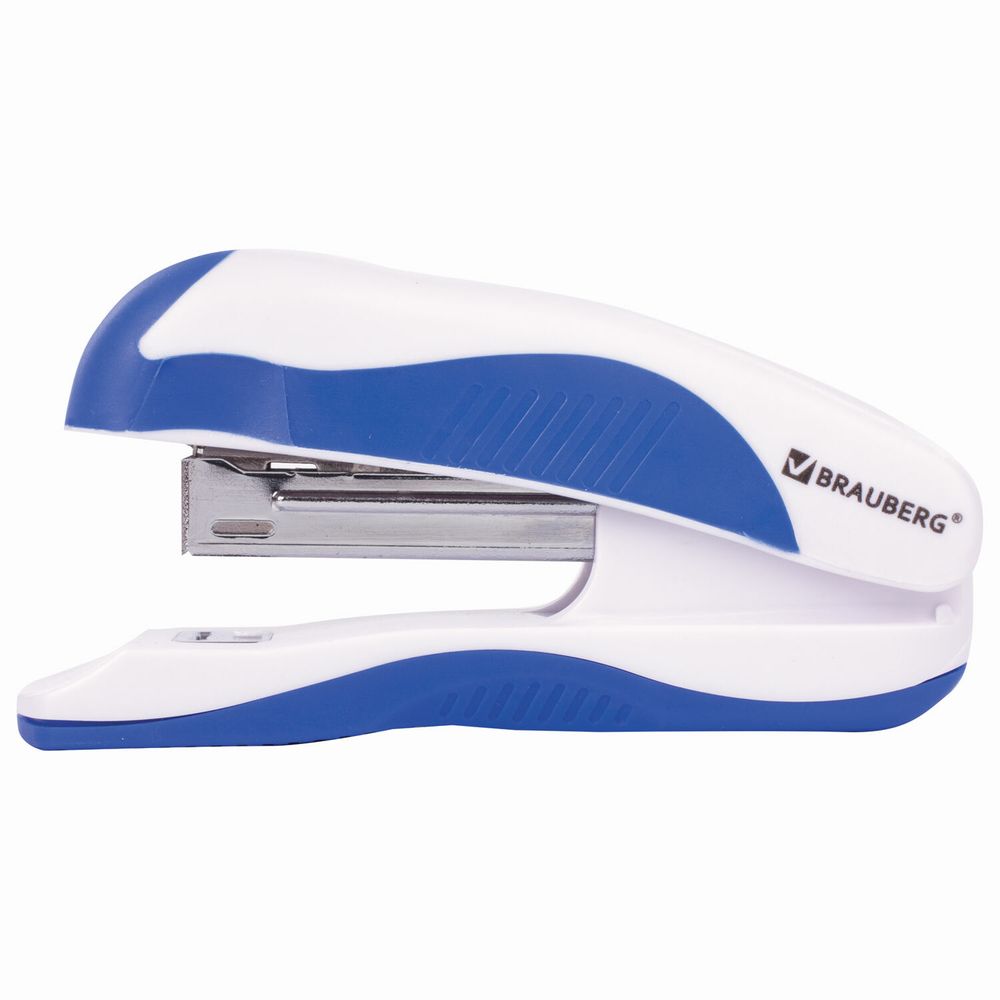 Степлер №10 BRAUBERG "JET PRO", до 12 листов, эргономичный, бело-синий
