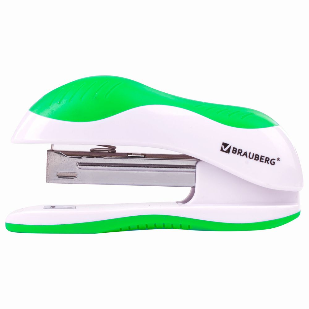 Степлер №10 BRAUBERG "JET", до 15 листов, эргономичный, бело-зеленый