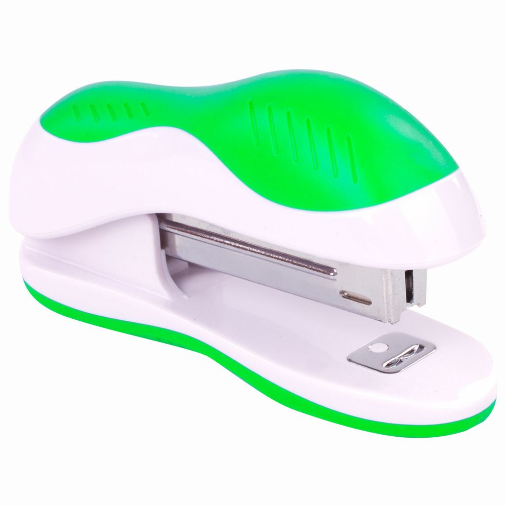 Степлер №10 BRAUBERG "JET", до 15 листов, эргономичный, бело-зеленый