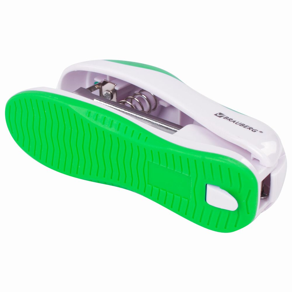 Степлер №10 BRAUBERG "JET", до 15 листов, эргономичный, бело-зеленый