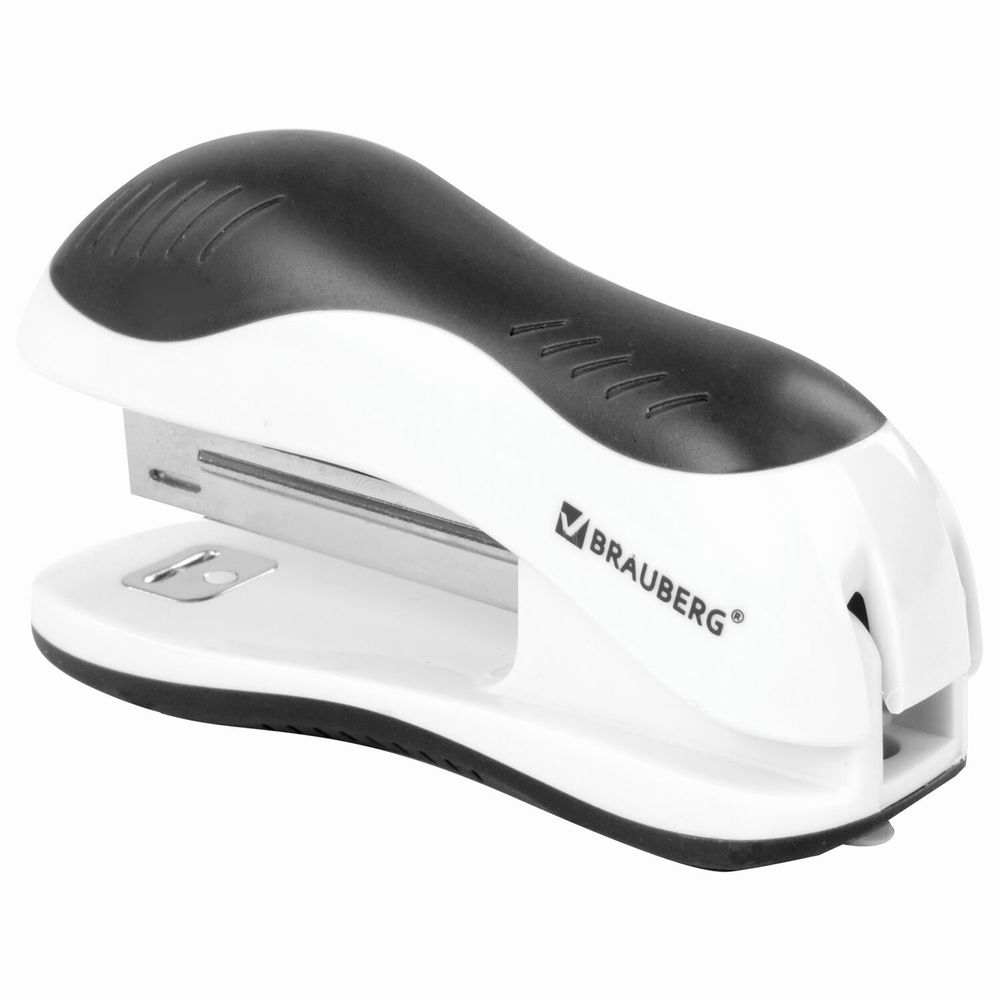 Степлер №10 BRAUBERG "JET", до 15 листов, эргономичный, бело-черный